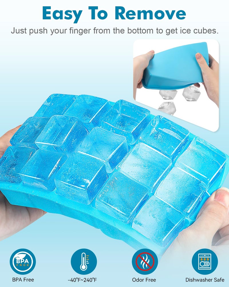 ZDPMK 2 Pack Ice Cube Trays, ZDPMK Silicone Easy Release Flexible Molds 15 Ice Cubes Tray for Freezerï¼ŒCocktailï¼ŒWhiskeyï¼ŒReusable & BPA Free - Image 4